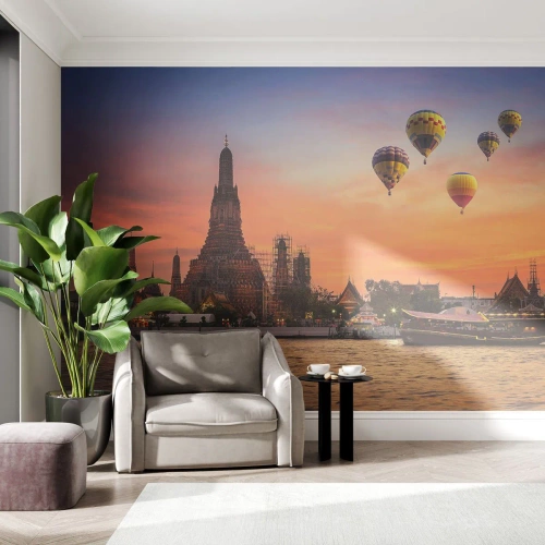Fotobehang Premium Sand - Hier worden sprookjes geboren - Bangkok, Tempel van de Dageraad, Thailand - 350x256 cm
