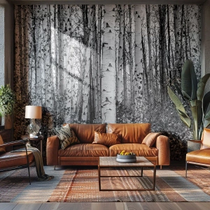 Zelfklevend Fotobehang Deluxe Sticker - Berken colonnade - Woud, Berk, Natuur - 250x175 cm