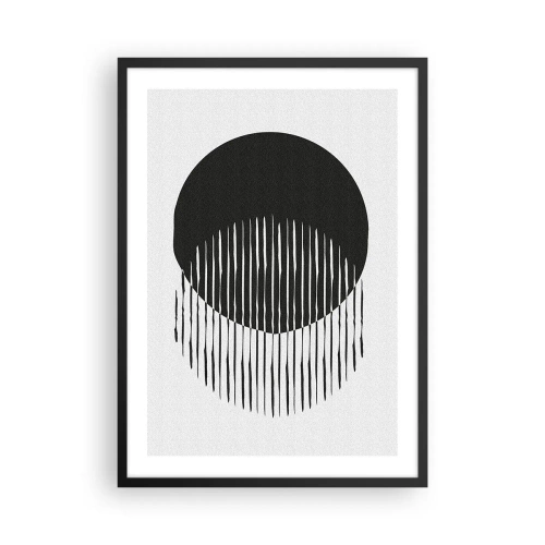 Poster in een zwarte lijst - Abstracte compositie van een zwarte cirkel en verticale lijnen - 50x70cm - Zijn alter ego - Moderne wanddecoratie voor woonkamer en slaapkamer ARTTOR