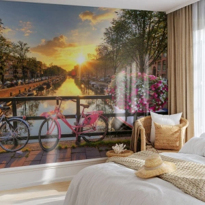 Zelfklevend Fotobehang Deluxe Sticker - Lenteochtend in Amsterdam - Stad, Amsterdam, Architectuur - 100x70 cm