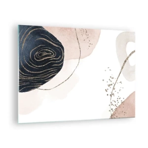 Schilderen op glas - Abstracte vormen met gouden accenten - 70x50cm - Alles vloeit - Moderne wanddecoratie voor woonkamer en slaapkamer ARTTOR