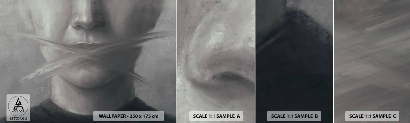 Fotobehang Staaltje Standard Eco - Zonder een woord - Abstractie, Grafisch, Gezicht - 100x30 cm