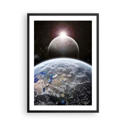 Poster in een zwarte lijst - Planeten Aarde en Maan in de ruimte - 50x70cm - Kosmisch landschap - zonsopgang - Moderne wanddecoratie voor woonkamer en slaapkamer ARTTOR