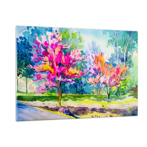 Schilderen op glas - Regenboogtuin in het lentelicht - 120x80 cm