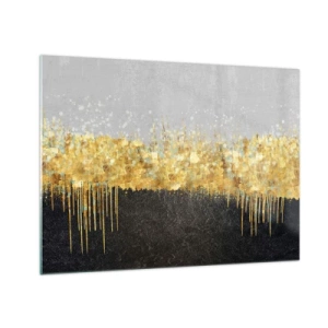 Schilderen op glas - Gouden abstractie met zwart-grijs contrast - 70x50cm - Naar binnen en naar boven - Moderne wanddecoratie voor woonkamer en slaapkamer ARTTOR