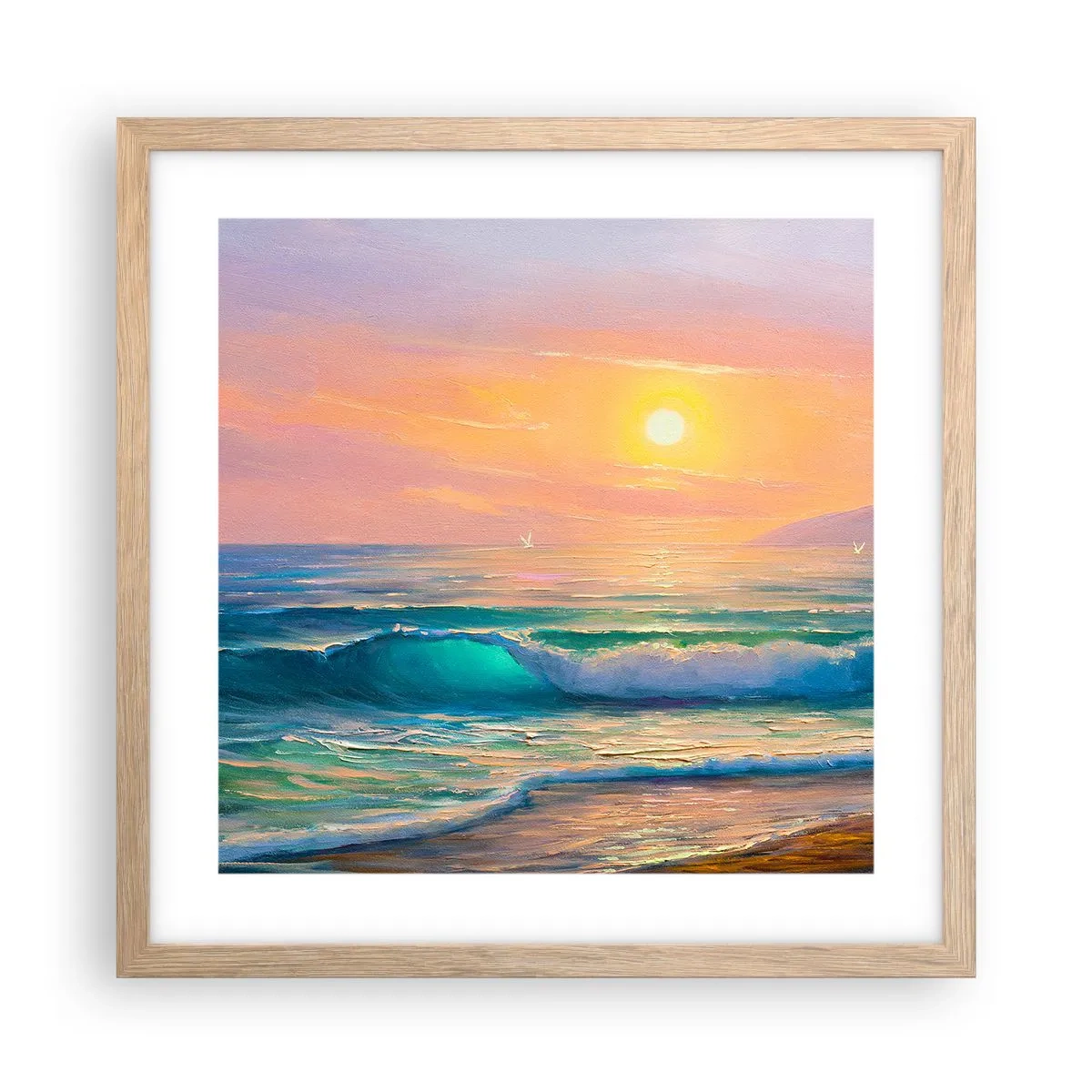 Een poster in een licht eiken lijst - Een turquoise lied van de golven - 40x40 cm