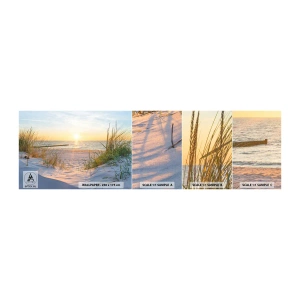 Fotobehang Monster Zelfklevend Deluxe Sticker - Het geluid van de zee, het zingen van vogels, een wild strand tussen het gras... - Landschap, Zee, Duinen - 100x30 cm