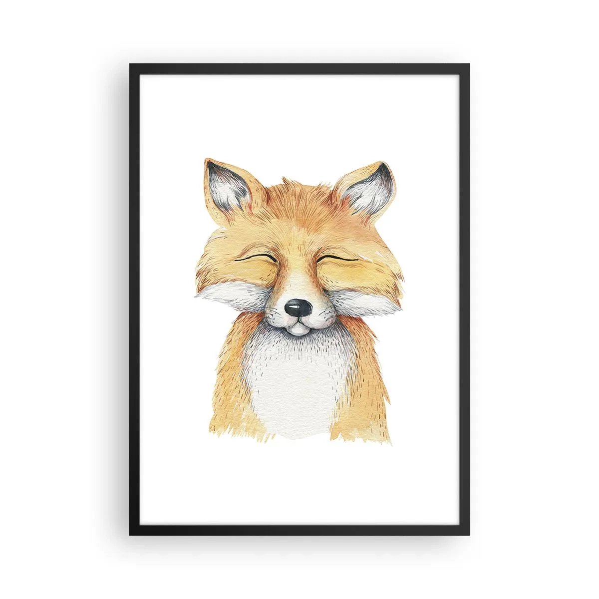 Poster in een zwarte lijst - Een charmante tekening van een lachende vos in zachte kleuren - 50x70cm - Vossenstemmingen - Moderne wanddecoratie voor woonkamer en slaapkamer ARTTOR