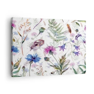 Schilderen op canvas - Aquarelbloemen en kruiden op een witte achtergrond in herbariumstijl - 70x50cm - Pools herbarium - Moderne wanddecoratie voor woonkamer en slaapkamer ARTTOR