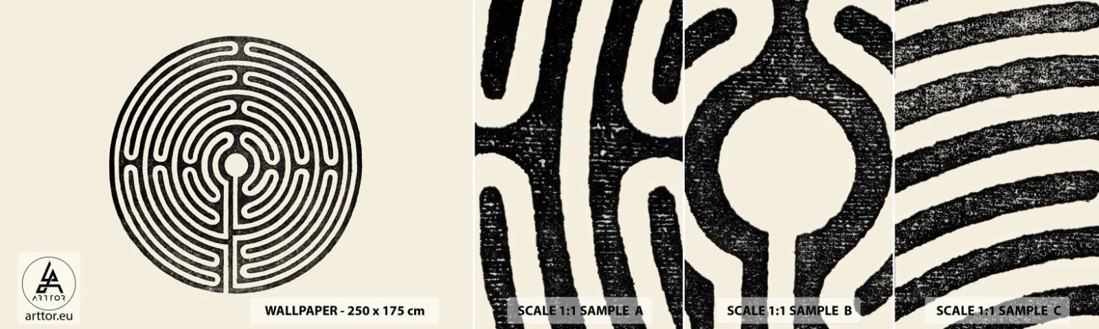 Fotobehang Staaltje Standard Eco - Mysterieuze orde - Doolhof, Minimalisme, Zwart en wit - 100x30 cm