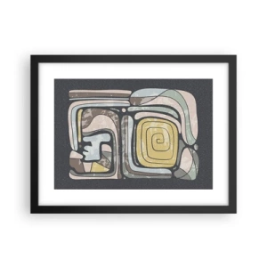 Poster in een zwarte lijst - Abstractie in de precolumbiaanse geest - 40x30 cm