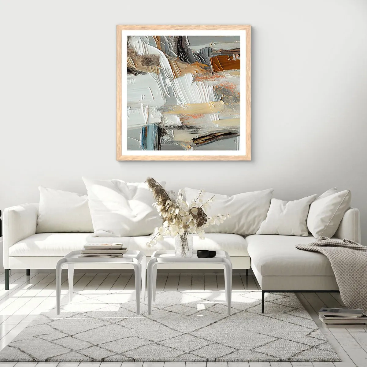 Een poster in een licht eiken lijst - Kleurrijke lagen - 40x40 cm