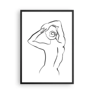 Poster in een zwarte lijst - Minimalistisch silhouet van een vrouw met haar armen boven haar hoofd - 50x70cm - Naakt in de ochtend - Moderne wanddecoratie voor woonkamer en slaapkamer ARTTOR