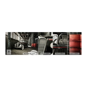 Fotobehang Monster Zelfklevend Deluxe Sticker - De eeuwige elegantie van de jaren 30 - Automobiel, Retro-auto, Fabriek magazijn - 100x30 cm