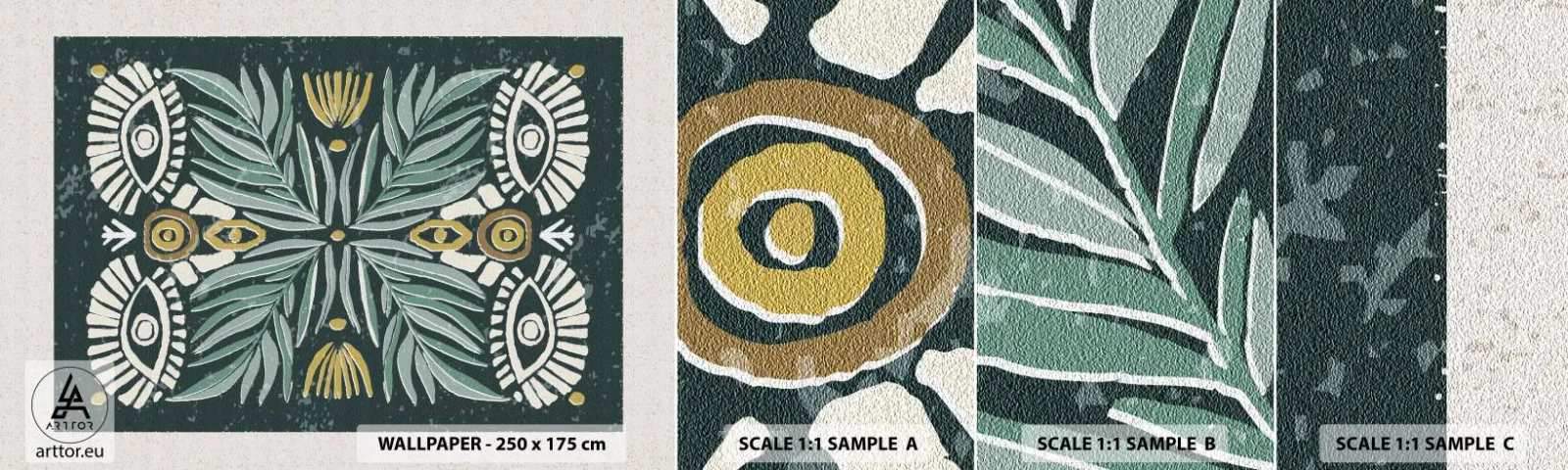 Fotobehang Monster Zelfklevend Deluxe Sticker - Als een volksuitsnede - Boho, Patroon, Plantkunde - 100x30 cm