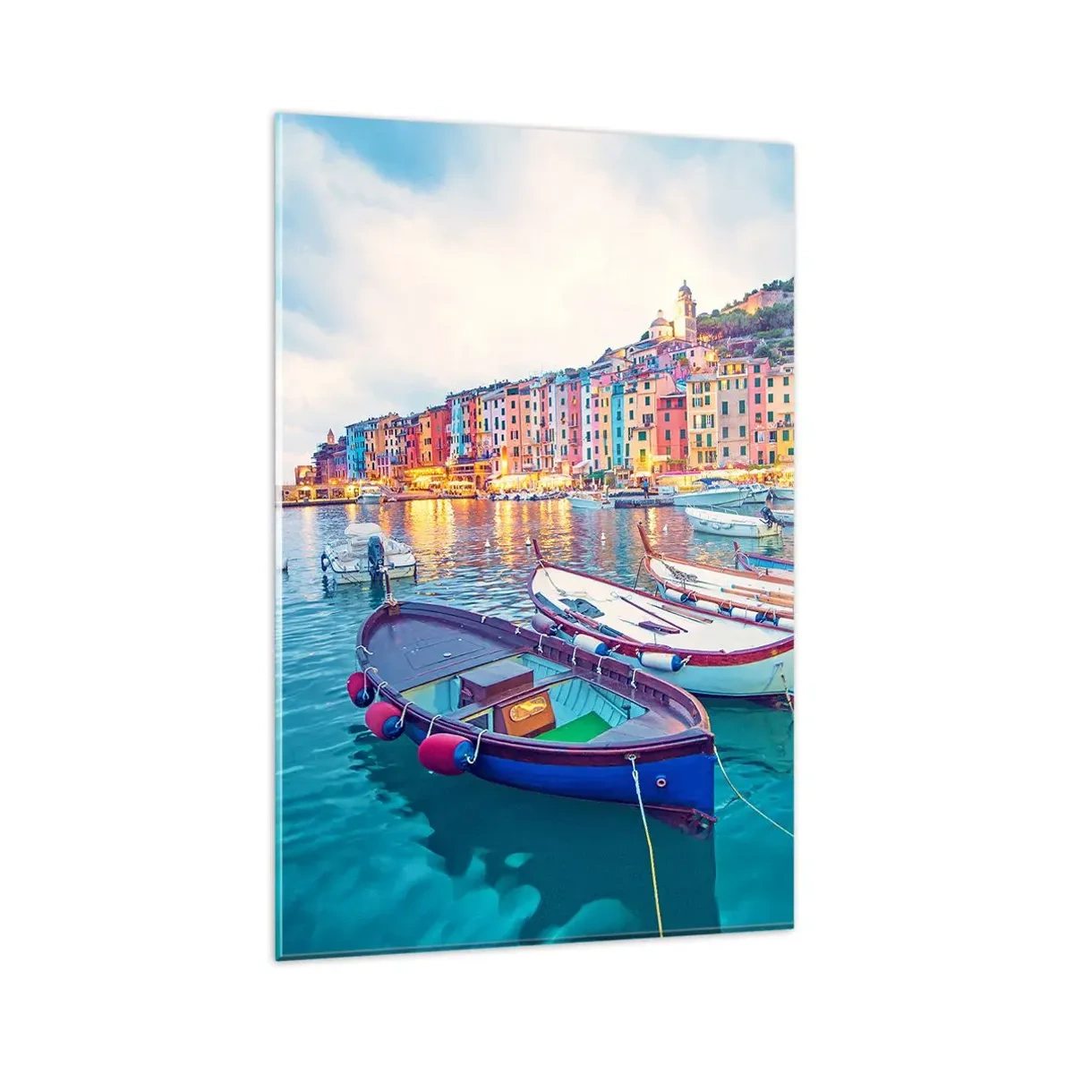 Schilderen op glas - Kleurrijke avond in de haven - 80x120 cm