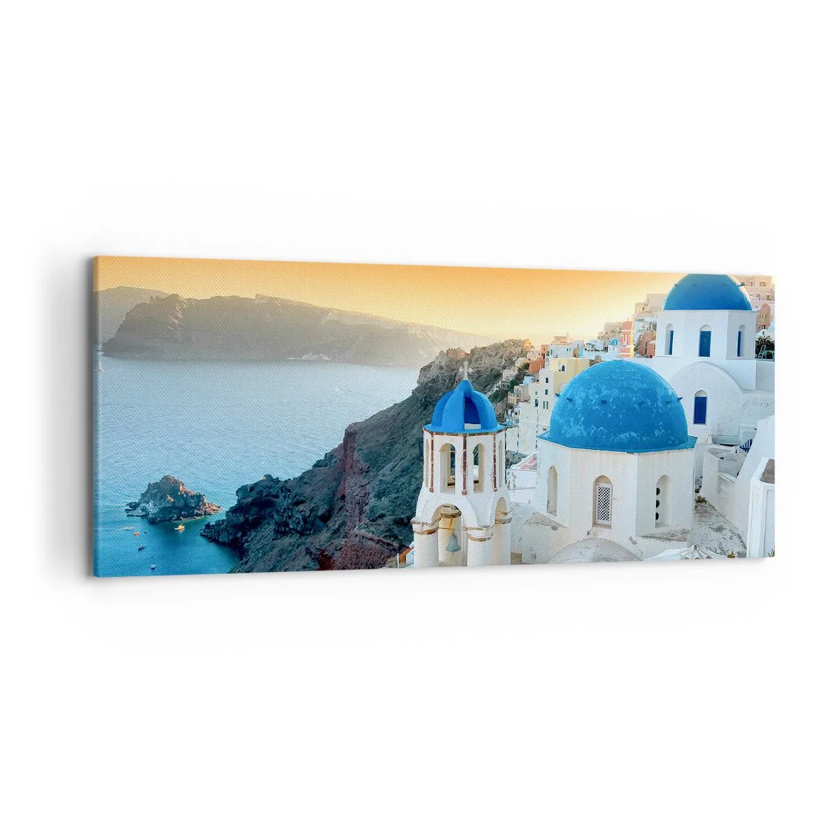 Schilderen op canvas - Santorini - genesteld tegen de rotsen - 120x50 cm