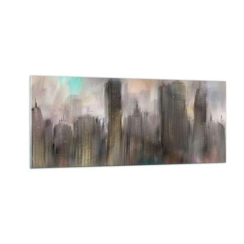 Schilderen op glas - Een compositie van staal, steen en mist - 100x40 cm
