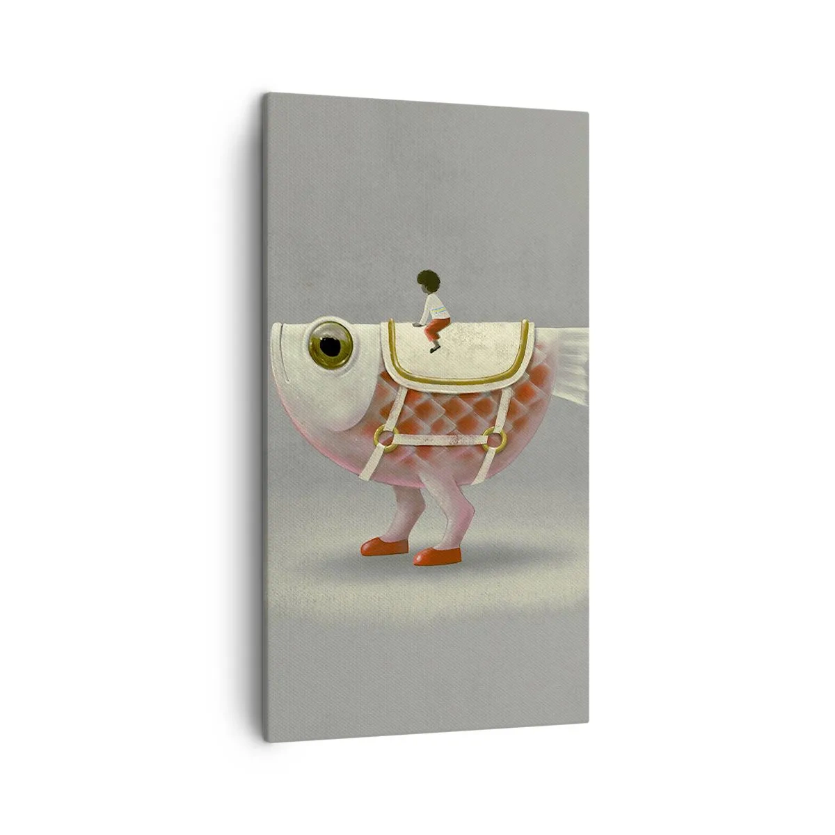 Schilderen op canvas - Ruiter op een surrealistische vis - 45x80 cm