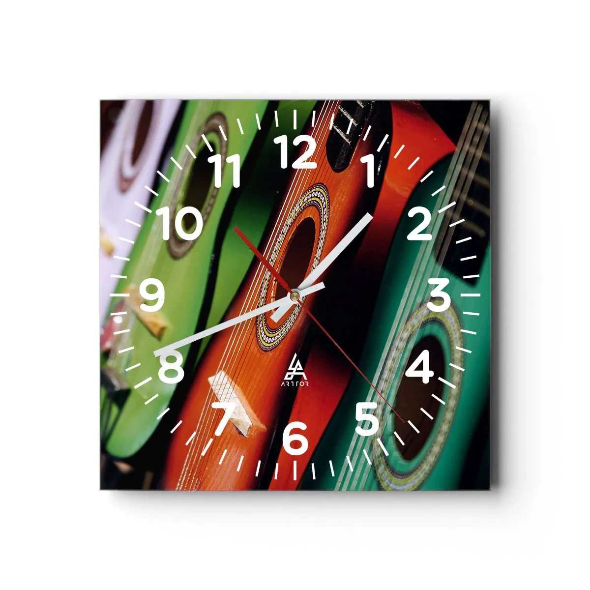 Wandklok - Klok - De gitaar heeft vele kleuren - 40x40 cm