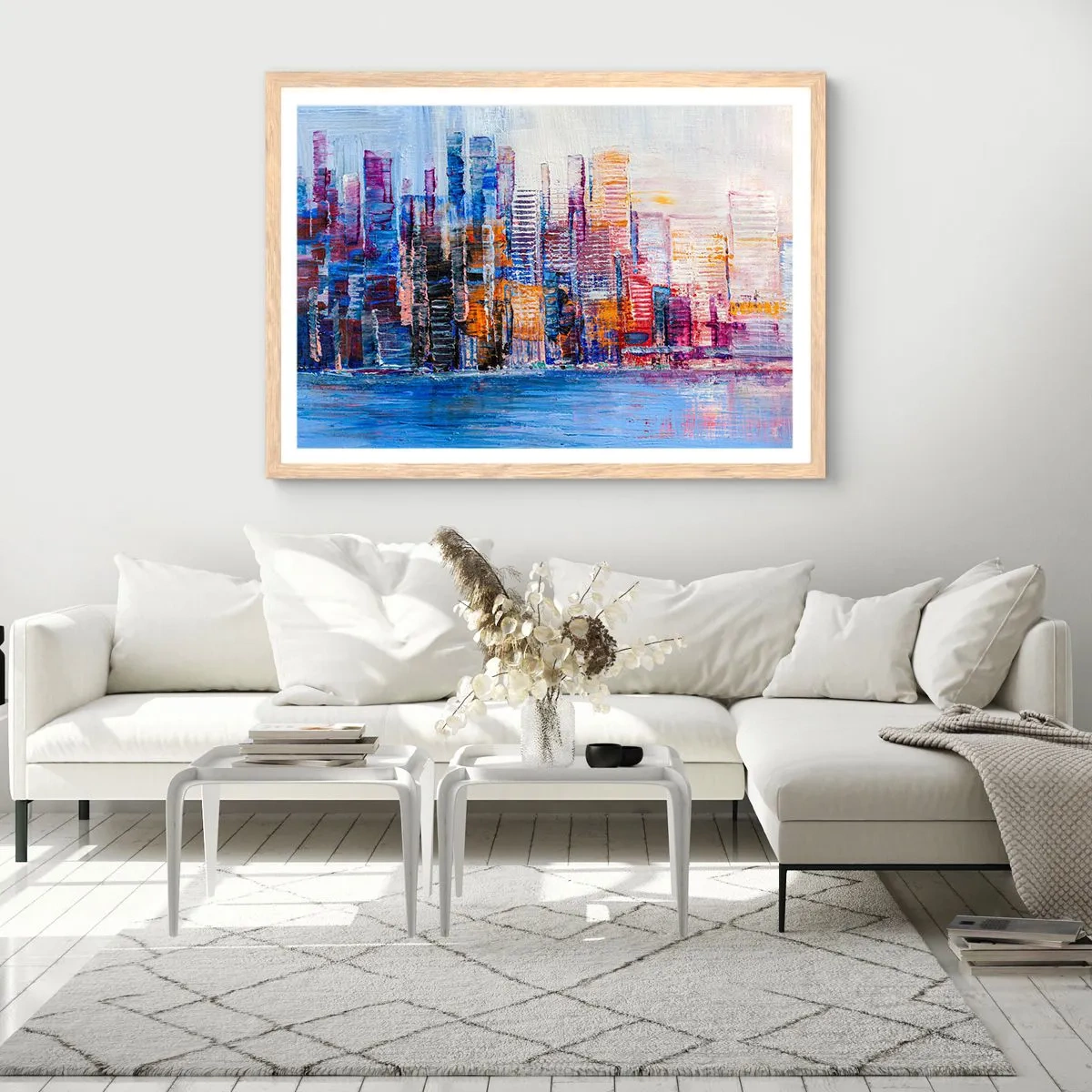 Een poster in een licht eiken lijst - Een vrolijke metropool - 40x30 cm