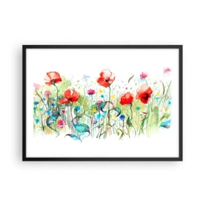 Poster in een zwarte lijst - Bloeiende meiweide - 70x50 cm