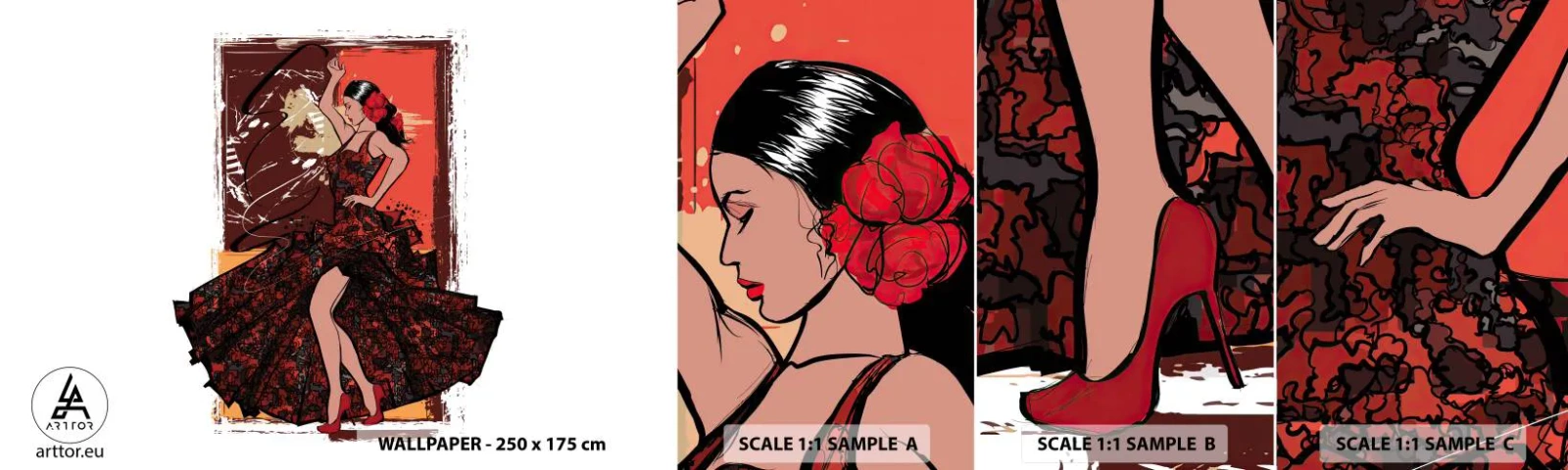 Fotobehang Staaltje Standard Eco - Op het ritme van het hart - Danser, Flamenco, Dans - 100x30 cm