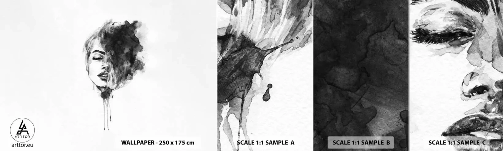 Fotobehang Staaltje Standard Eco - Waar droomt het meisje over? - Portret van een vrouw, Het gezicht van de vrouw, Abstractie - 100x30 cm