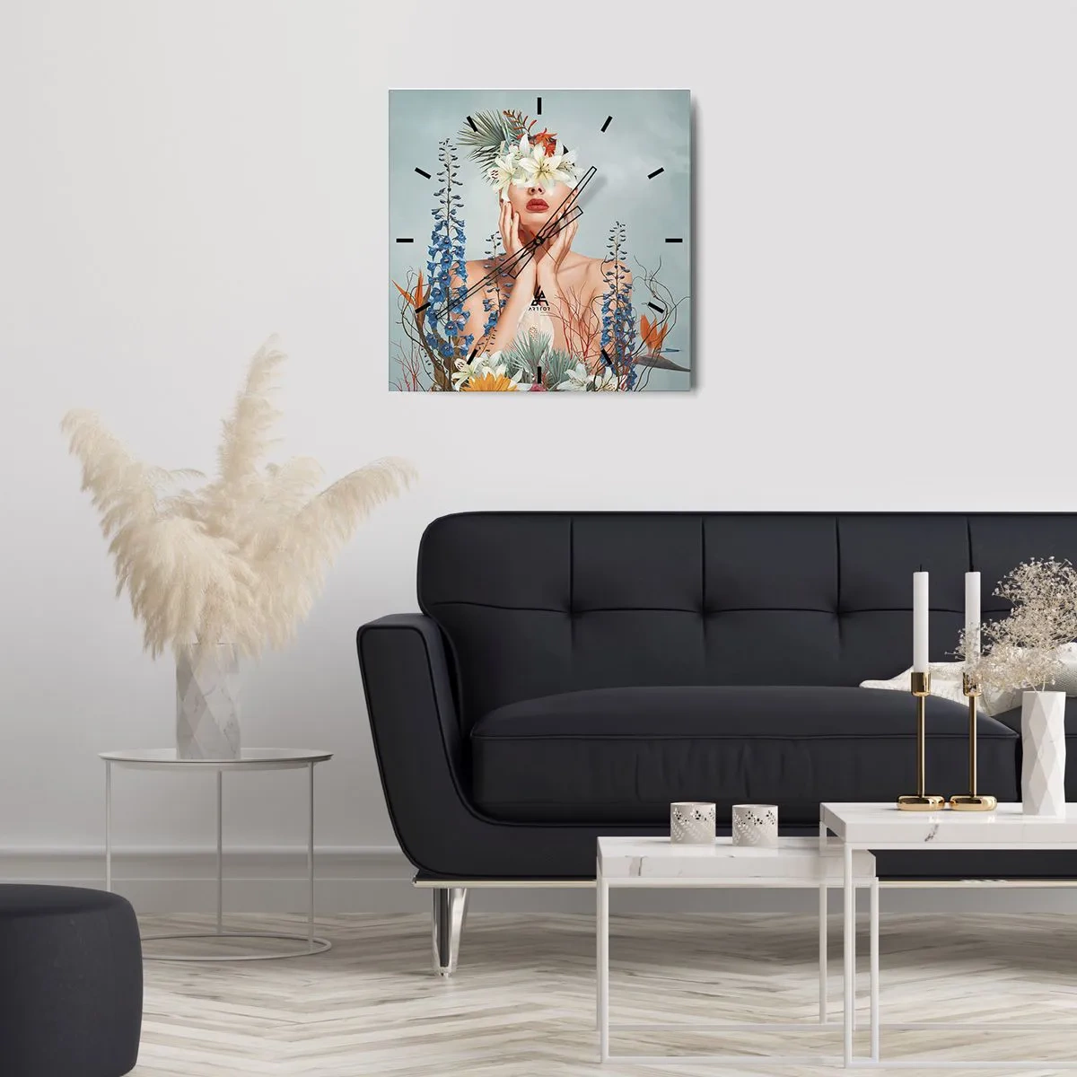 Wandklok - Klok - Vrouw - bloem - 30x30 cm