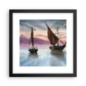 Poster in een zwarte lijst - Avond in de haven - 30x30 cm