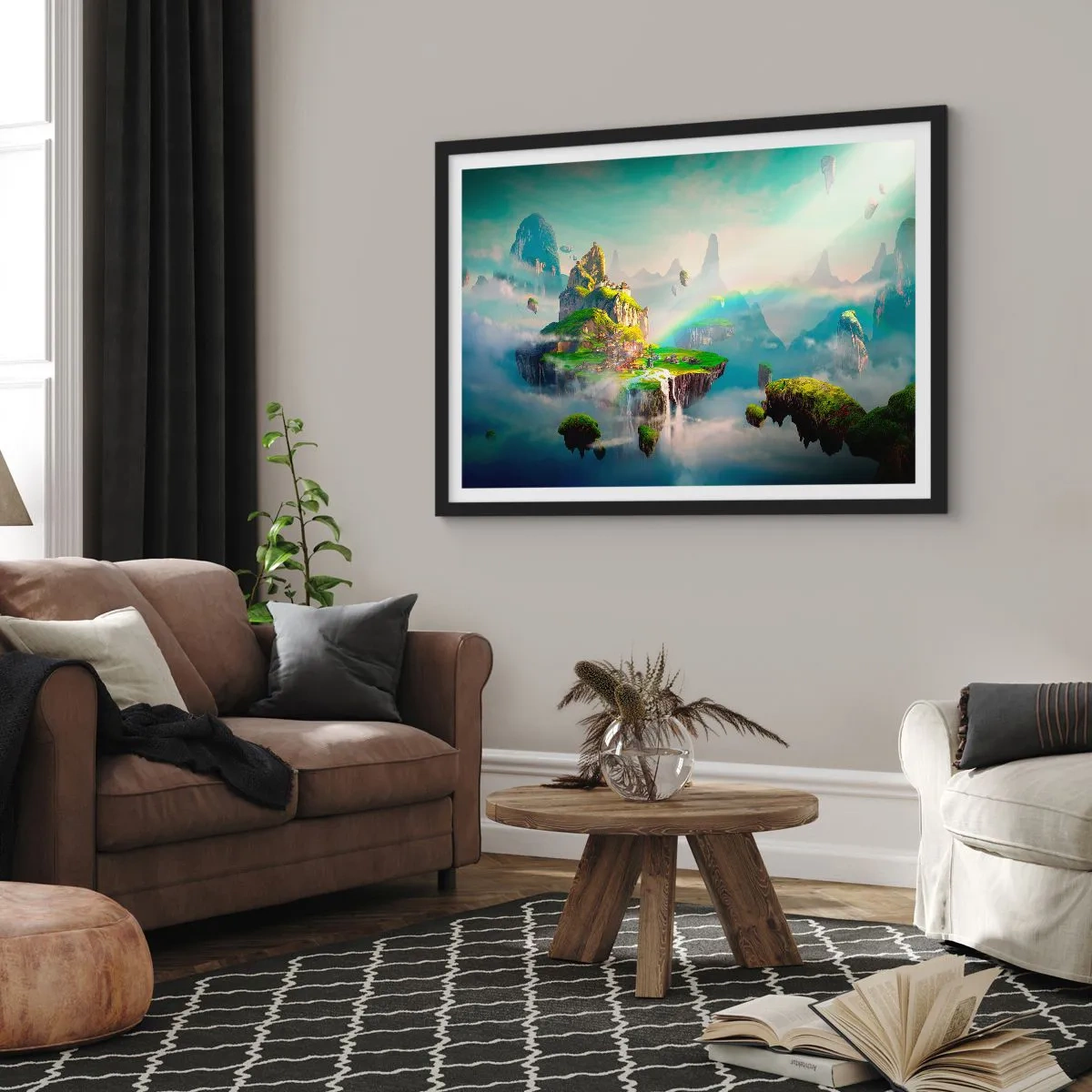 Poster in een zwarte lijst - Midden in de lucht - gelukkige eilanden - 70x50 cm