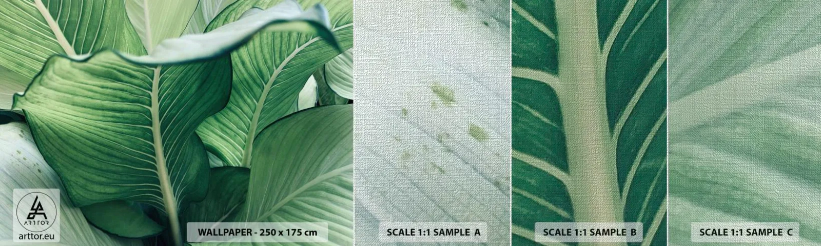 Fotobehang Monster Premium Canvas - Intens groen leven - Bladeren, Exotisch, Botanisch - 100x30 cm