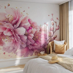 Fotobehang Standard Eco - Kersenbloesem  - Bloeiend, Bloem, Waterverf - 450x315 cm
