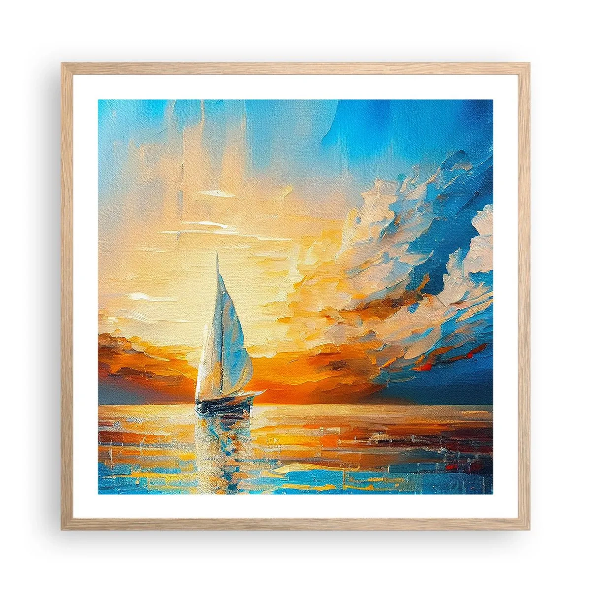 Een poster in een licht eiken lijst - Zeilen in goud - 60x60 cm