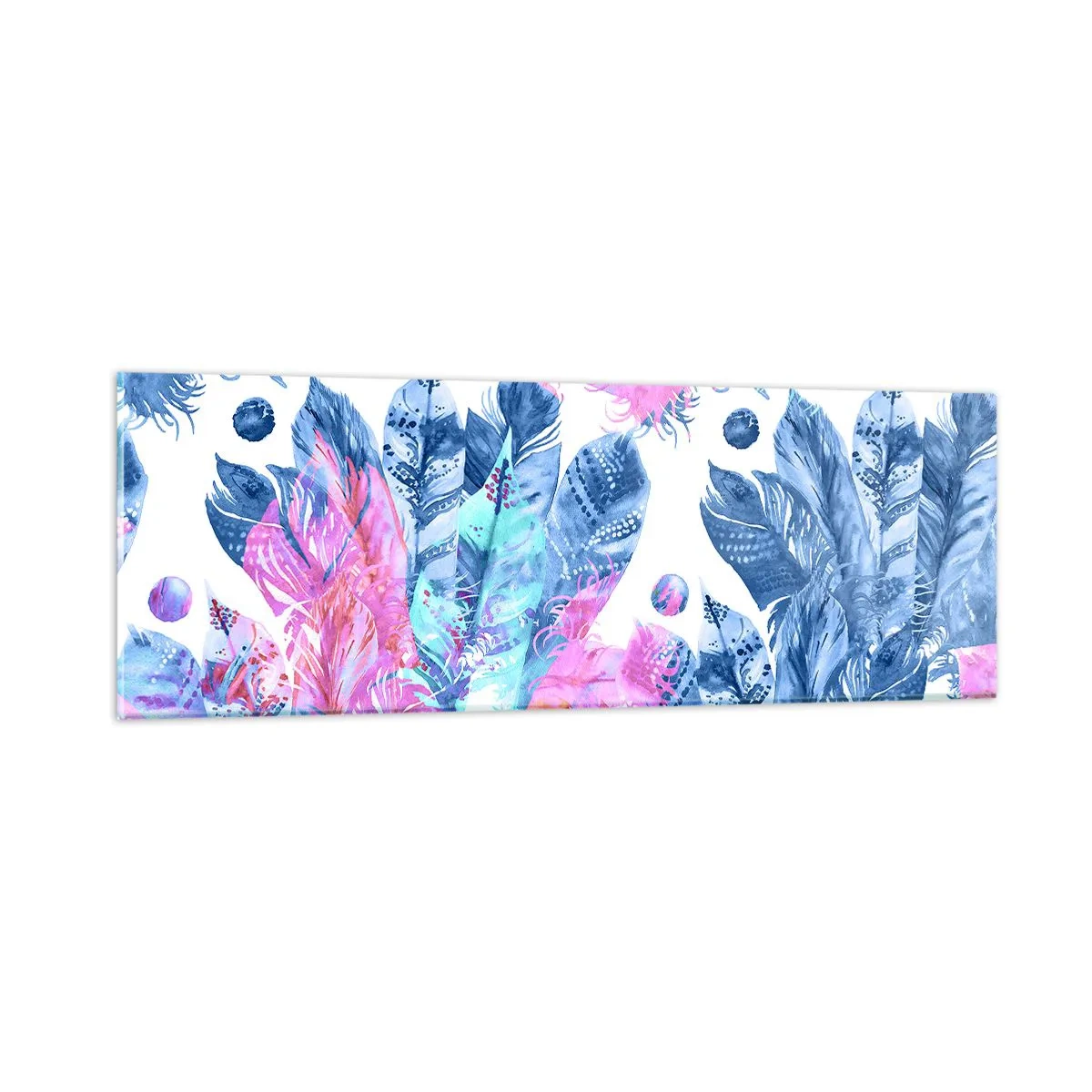 Schilderen op glas - Pluimen in roze en blauw - 90x30 cm
