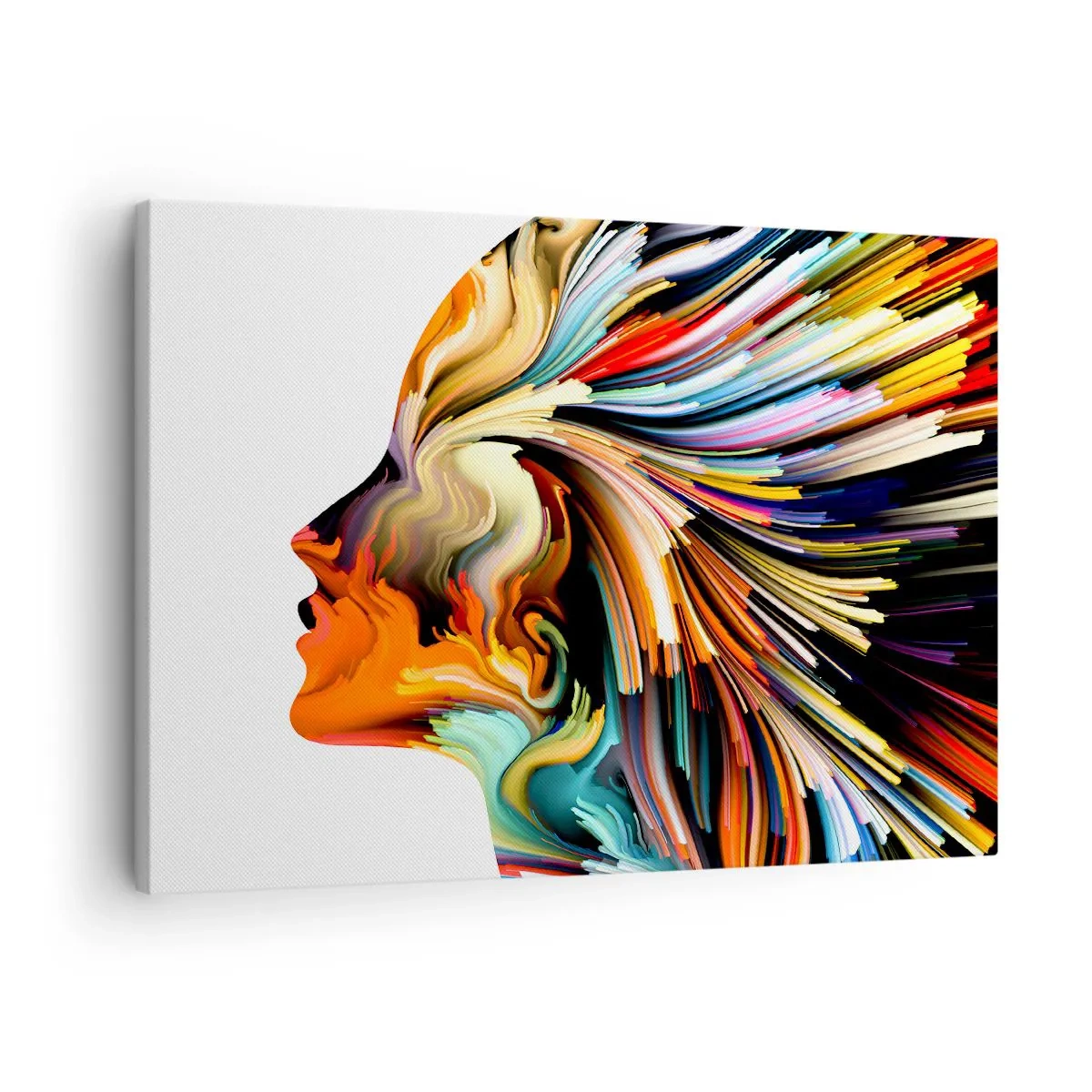 Schilderen op canvas - Abstract gezichtsprofiel met kleurrijke dynamische lijnen. - 70x50cm - Een explosie van verbeelding - Moderne wanddecoratie voor woonkamer en slaapkamer ARTTOR