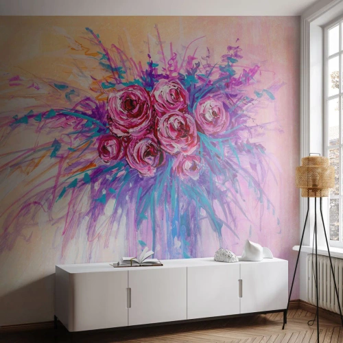 Fotobehang op maat Zelfklevend Deluxe Sticker - Rozenfontein - Bloemen, Boeket bloemen, Roos