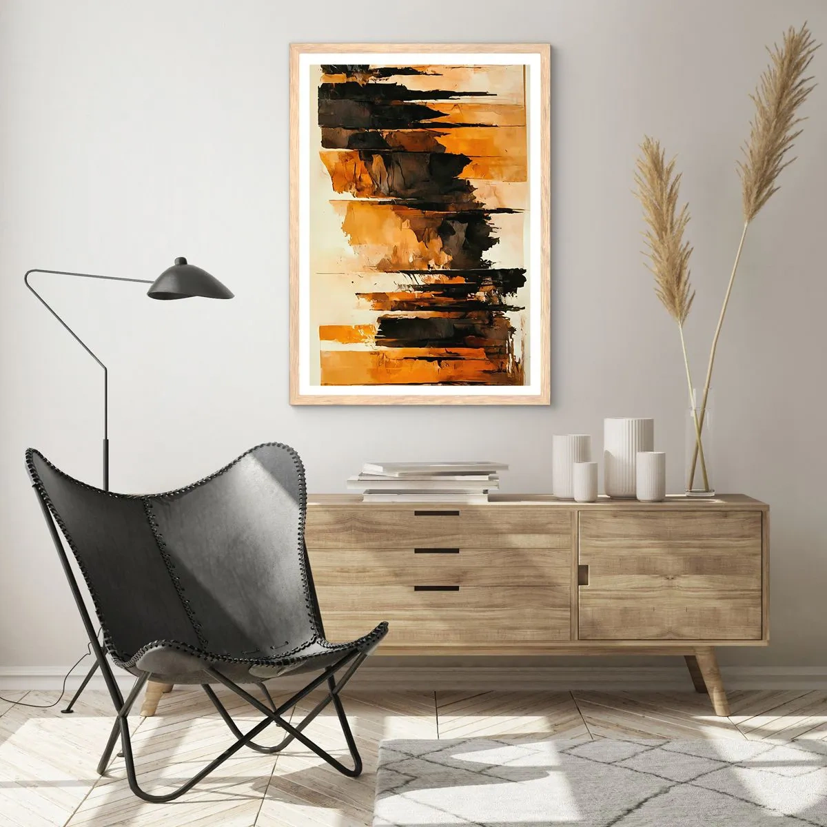 Een poster in een licht eiken lijst - Harmonie van zwart en goud - 61x91 cm