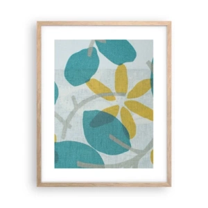Een poster in een licht eiken lijst - Tussen de azuurblauwe bladeren - 40x50 cm