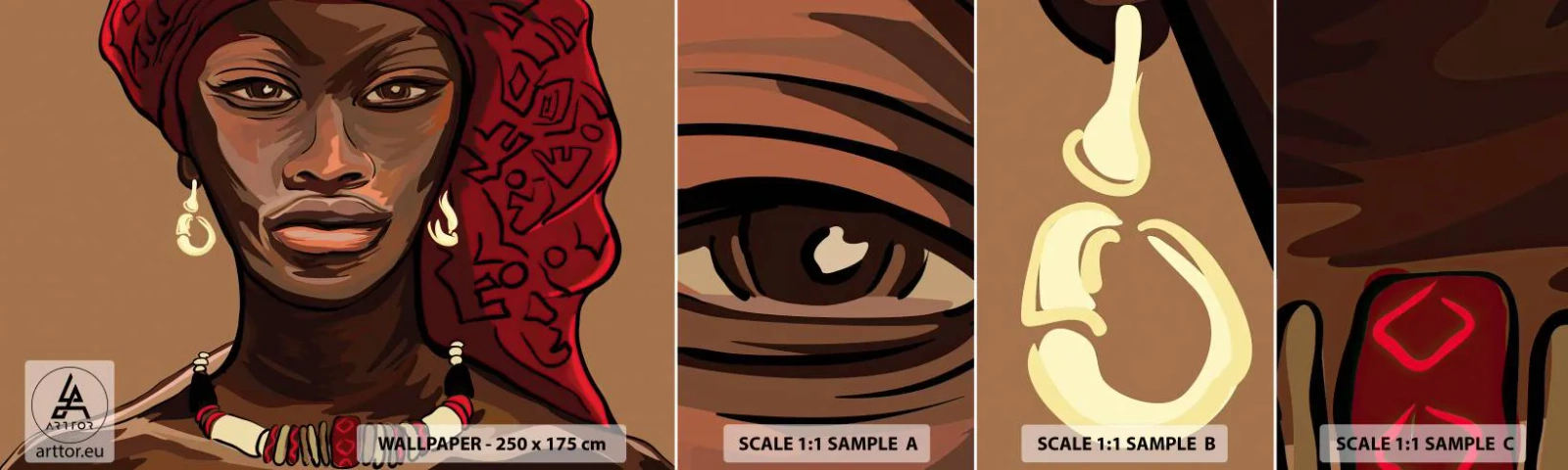 Fotobehang Monster Zelfklevend Deluxe Sticker - Ebbenhouten Venus - Vrouw, Afrika, Cultuur - 100x30 cm