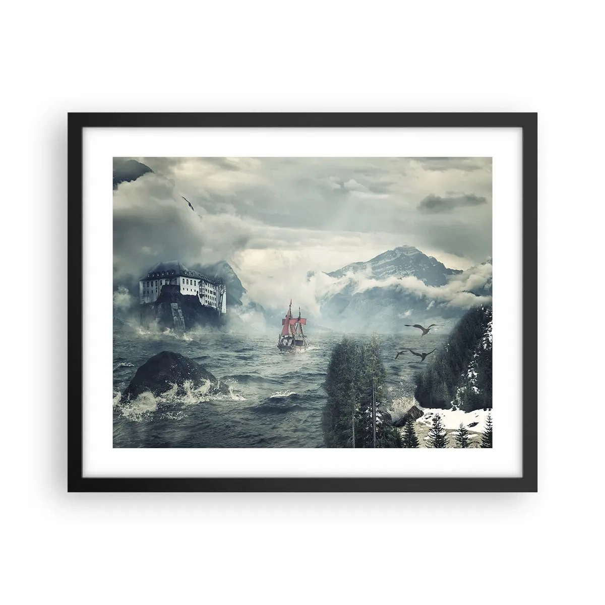 Poster in een zwarte lijst - In magische wateren - 50x40 cm