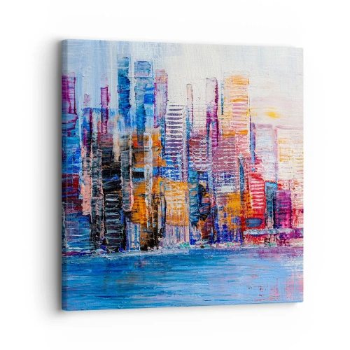 Schilderen op canvas - Een vrolijke metropool - 30x30 cm