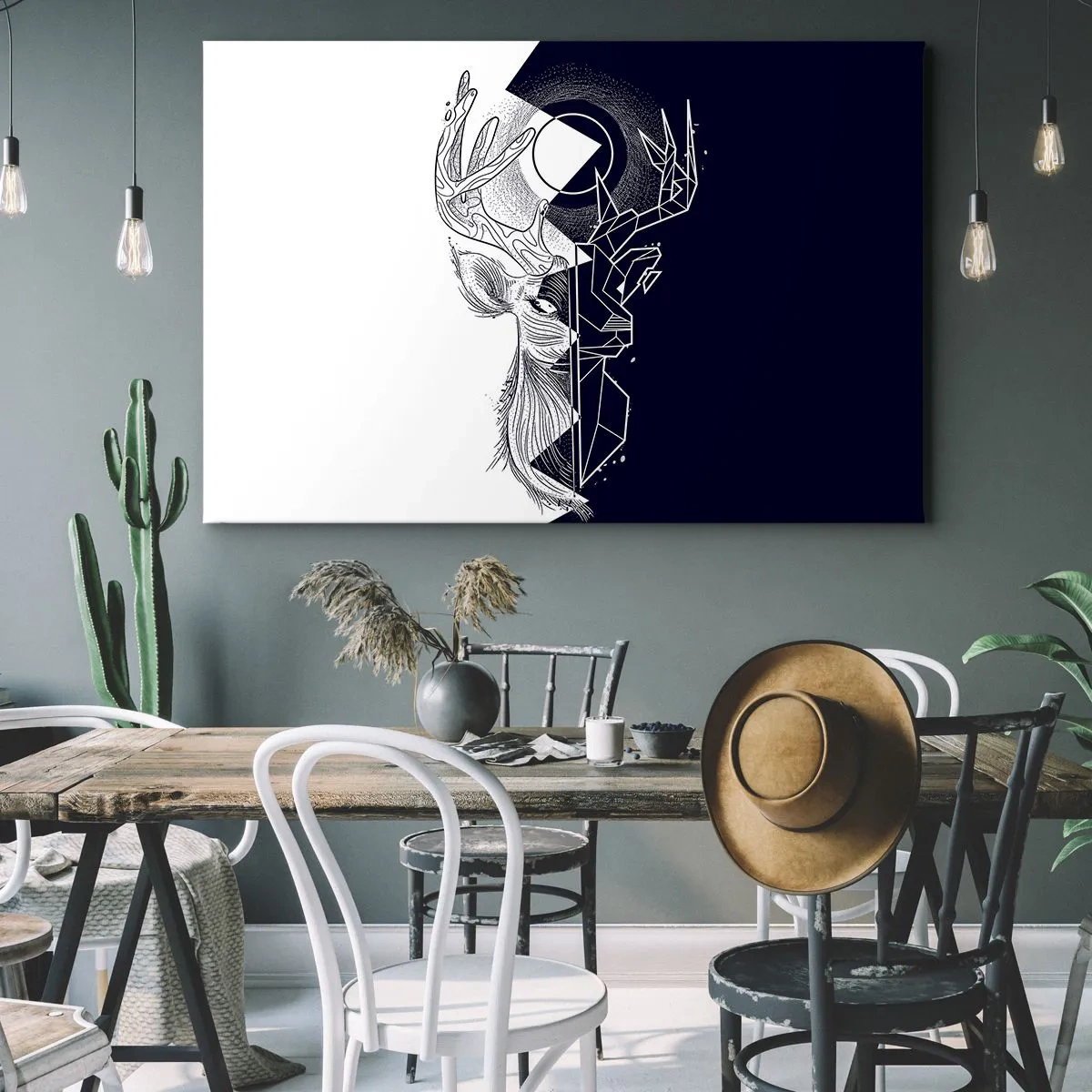 Schilderen op canvas - Geometrie en natuur in een symbolische compositie - 70x50cm - De strijd en de eenheid van tegenstellingen - Moderne wanddecoratie voor woonkamer en slaapkamer ARTTOR