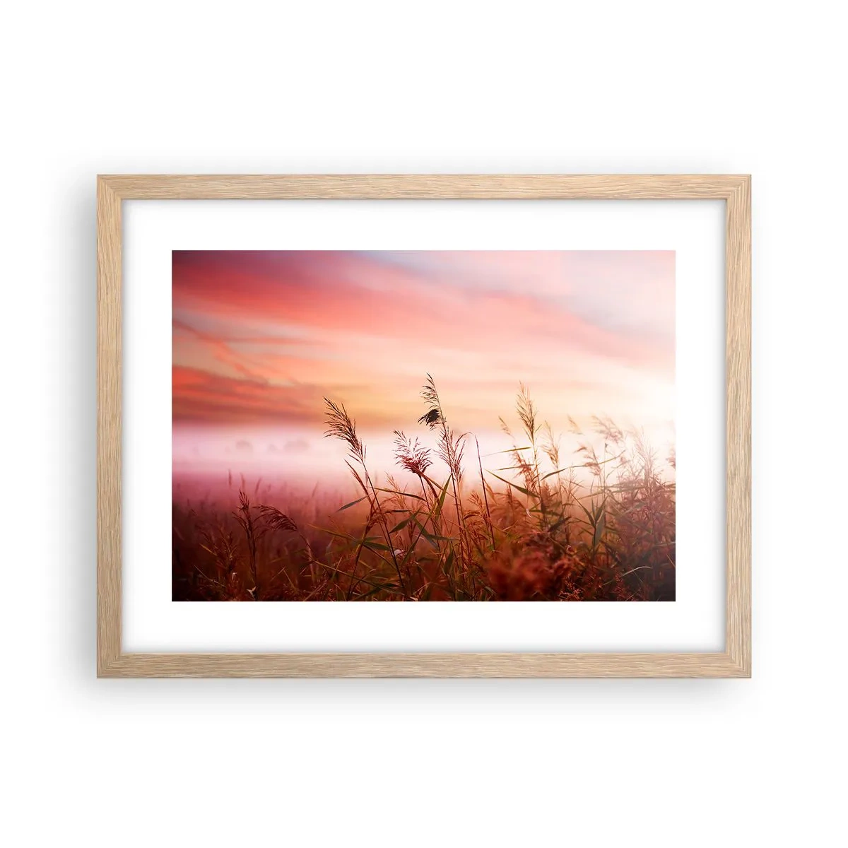 Een poster in een licht eiken lijst - Vliegers, paardebloemen, wind - 40x30 cm