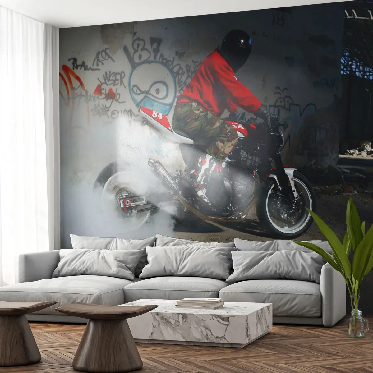 Zelfklevend Fotobehang Deluxe Sticker - Achtervolg mij! - Automobiel, Motor, Graffiti - 250x175 cm