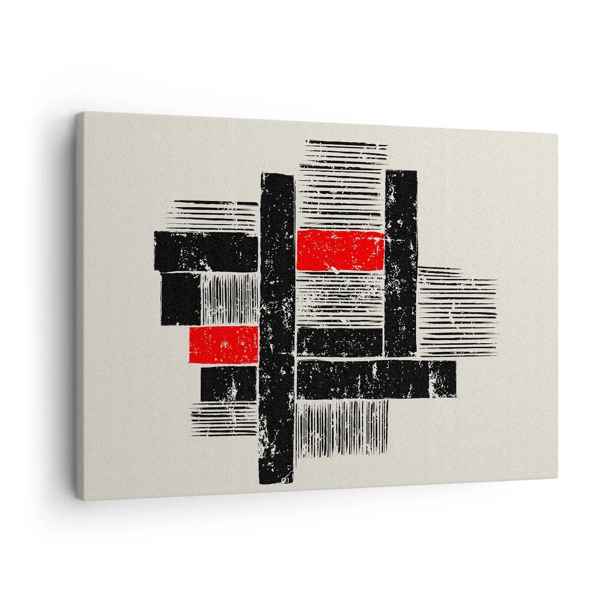 Schilderen op canvas - Abstracte geometrische compositie in zwart en rood - 70x50cm - Rood en zwart - Moderne wanddecoratie voor woonkamer en slaapkamer ARTTOR
