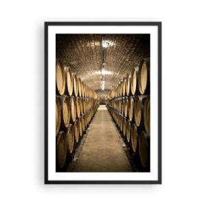 Poster in een zwarte lijst - Een kelder vol wijnvaten - 50x70cm - In een bakstenen kelder - Moderne wanddecoratie voor woonkamer en slaapkamer ARTTOR