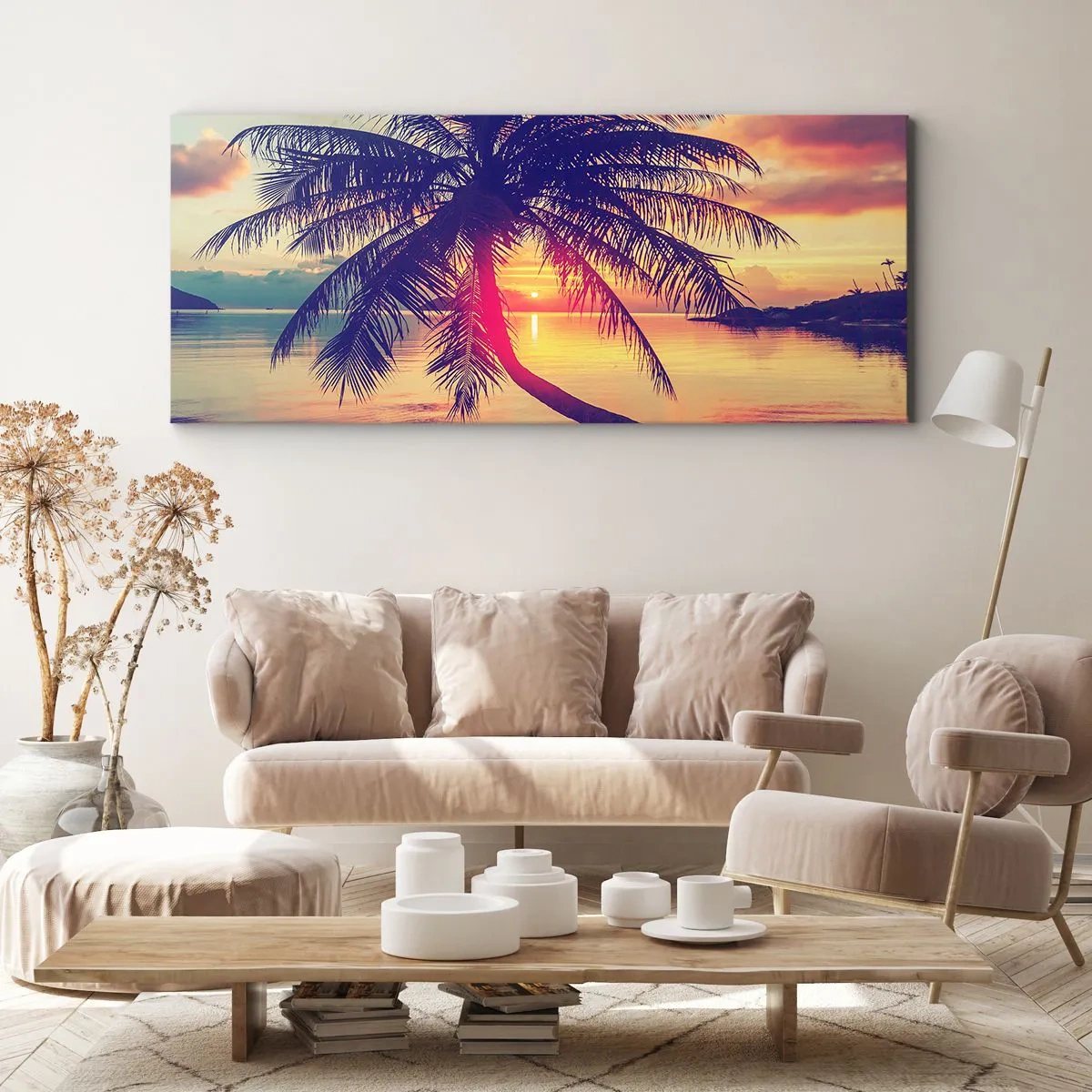 Schilderen op canvas - Avond onder de palmbomen - 90x30 cm