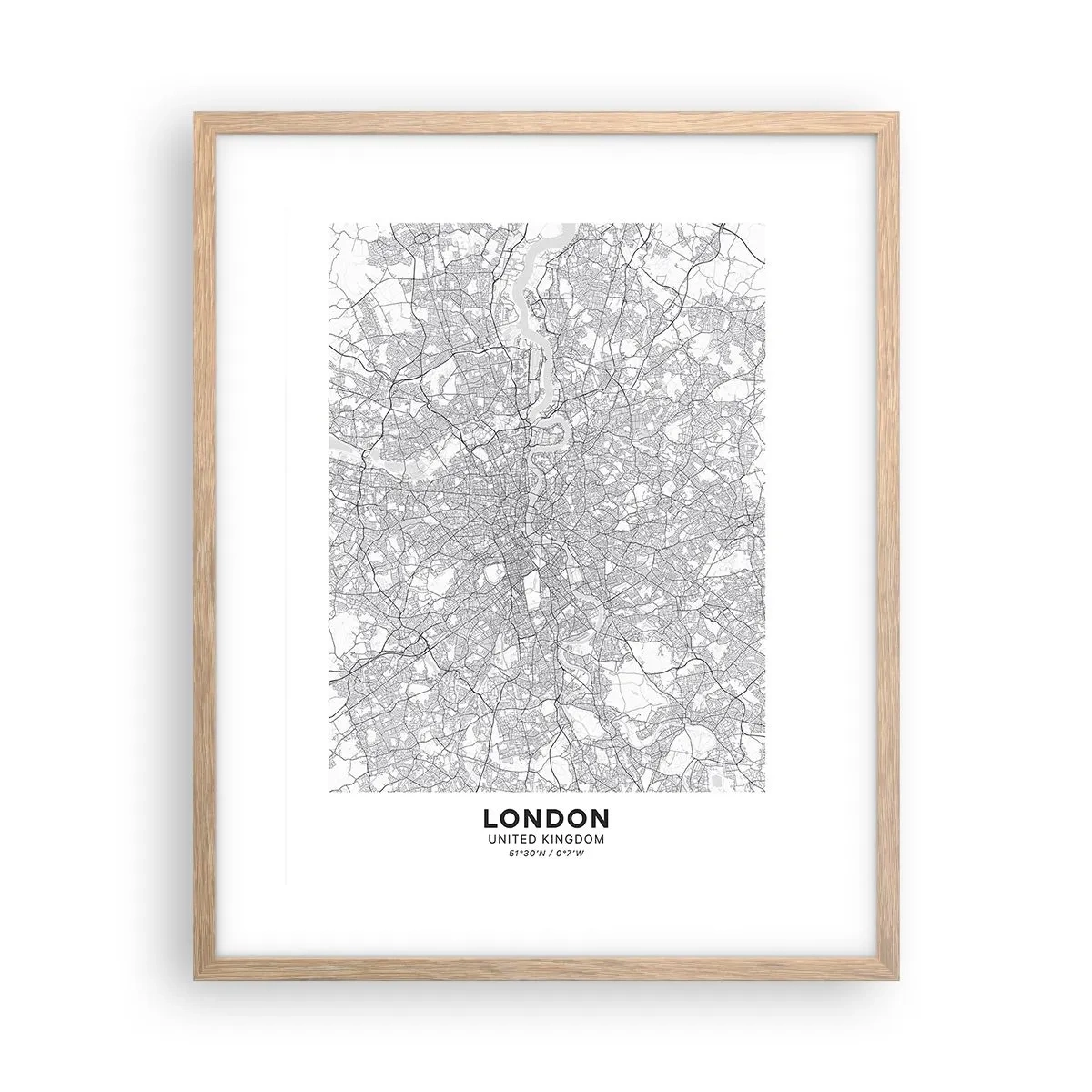 Een poster in een licht eiken lijst - Kaart van het doolhof van Londen - 40x50 cm