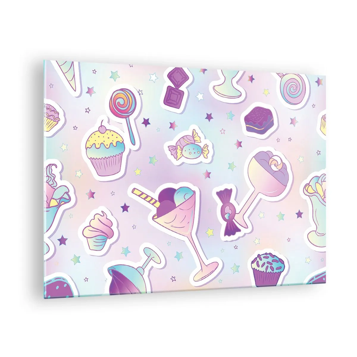Schilderen op glas - Kleurrijk snoepmotief met een pastelkleurige achtergrond - 70x50cm - Dat het elke dag een verjaardag zou zijn - Moderne wanddecoratie voor woonkamer en slaapkamer ARTTOR